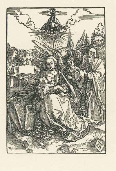Heilige Familie met vijf engelen, c.1503-04 (houtsnede) door Albrecht Dürer or Duerer