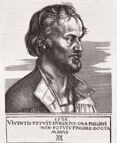 Philipp Schwarzerd, genaamd Melanchton (1497-1560). Theoloog en medewerker van Luther (gravure) door Albrecht Dürer