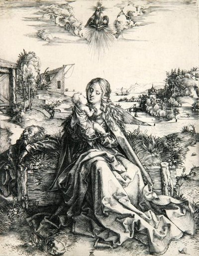 Madonna met een libel (gravure) door Albrecht Dürer