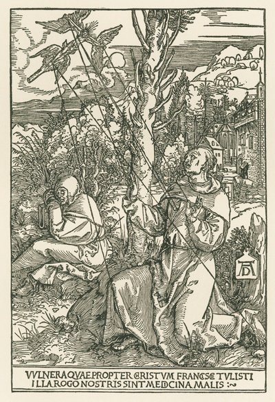 Franciscus ontvangt de stigmata, ca. 1503-04 (houtsnede) door Albrecht Dürer or Duerer