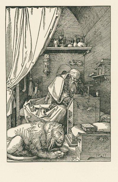 De heilige Hiëronymus in zijn cel door Albrecht Dürer or Duerer