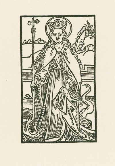 Heilige Margaretha. Illustratie bij Hortulus Anime. Gedrukt door Michael Furter, Bazel door Albrecht Dürer or Duerer
