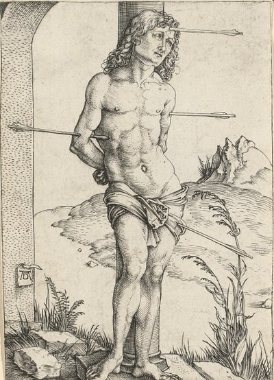 Sint Sebastiaan vastgebonden aan een zuil, ca. 1499 door Albrecht Dürer