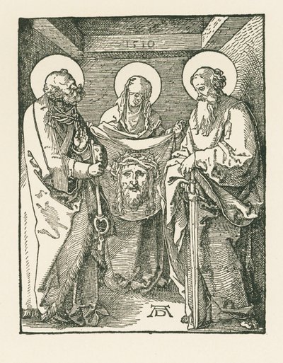 De heilige Veronica tussen de heiligen Petrus en Paulus - Het Sudarium van de heilige Veronica door Albrecht Dürer or Duerer