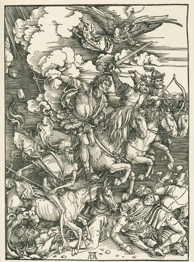 De vier ruiters van de Apocalyps. De Openbaring van Johannes, ca. 1497-98 (houtsnede) door Albrecht Dürer or Duerer
