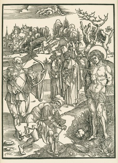 Het martelaarschap van Sint Sebastiaan, ca. 1500 (houtsnede) door Albrecht Dürer or Duerer