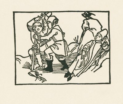 De Priester ligt in de weide, een raaf kwaakt op een holle steen, c.1489-90 (houtsnede) door Albrecht Dürer or Duerer