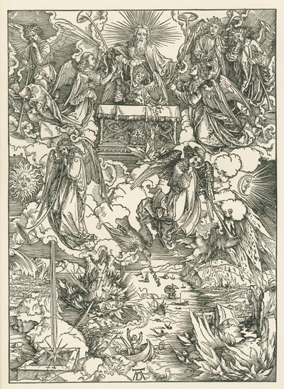 De zeven bazuinen worden aan de engelen gegeven. De Openbaring van Johannes, ca. 1496-97 (houtsnede) door Albrecht Dürer or Duerer