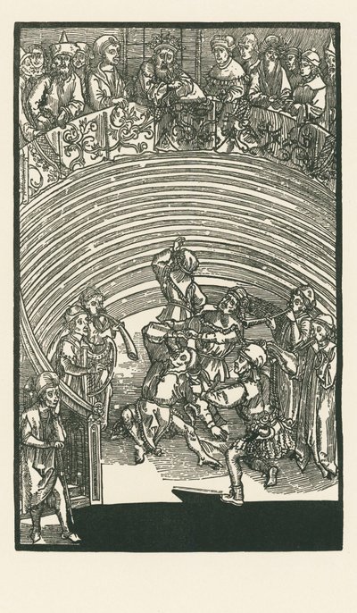 Het theater, ca. 1492-93 (houtsnede) door Albrecht Dürer or Duerer