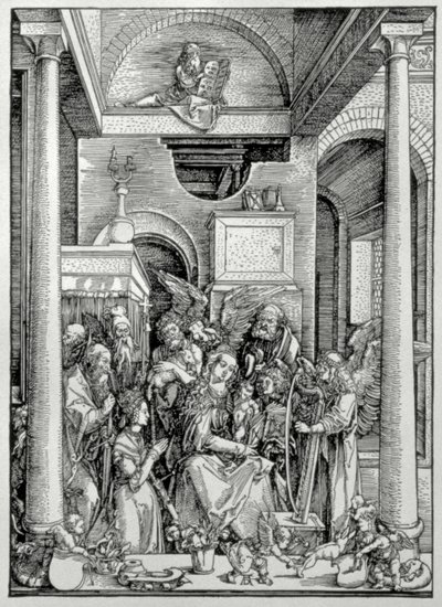 De Maagd en het Kind met Heiligen (houtsnede) door Albrecht Dürer