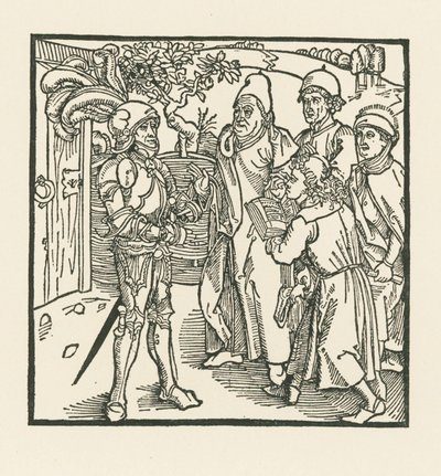De ridder geeft twee schriftgeleerden en twee priesters de opdracht om dit boek samen te stellen door Albrecht Dürer or Duerer