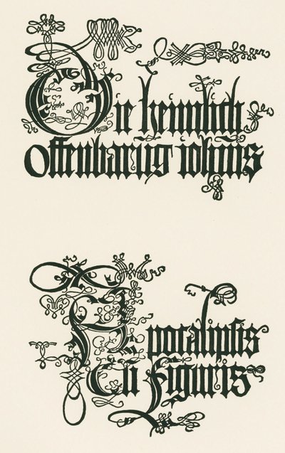Titel van de Duitse editie van 1498: De Geheime Openbaring van Johannes ... door Albrecht Dürer or Duerer