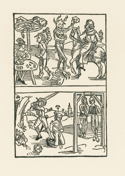 Houtsnede bij " Wie der Würffel auff ist Kumen " door Albrecht Dürer or Duerer