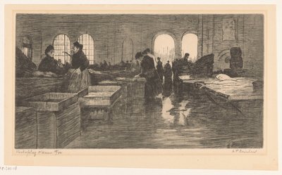 Interieur van de Vismarkt op de Nieuwmarkt in Amsterdam door Albrecht Felix Reicher (signed by artist)