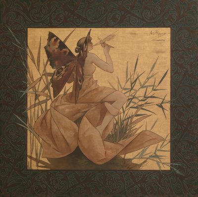 Compositie met gevleugelde nimf tussen het riet door Alejandro de Riquer Inglada