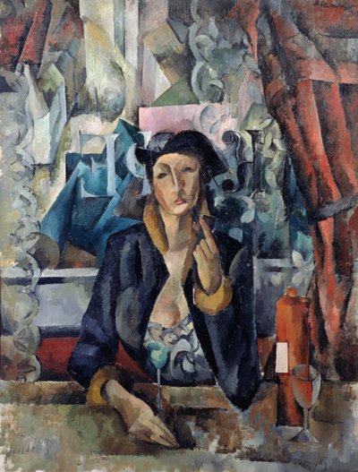Portret van de vrouw van de kunstenaar in een café door Aleksandr Aleksandrovich Osmerkin
