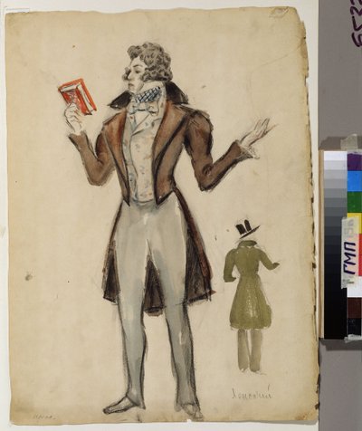 Redingote en vlinderdas. Kostuumproject voor de opera "Eugene OneGuine" door Aleksandr Aleksandrovich Osmerkin