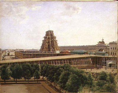 Het oprichten van de Alexanderzuil op het Paleisplein door Aleksandr Gavrilovich Denisov