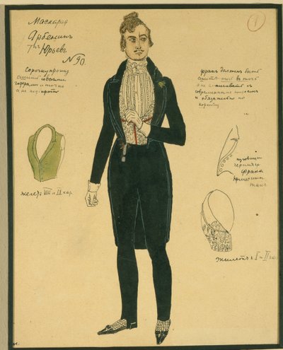 Arbenin. Kostuumontwerp voor het toneelstuk Het Masquerade door M. Lermontov, 1917 door Aleksandr Jakovlevic Golovin