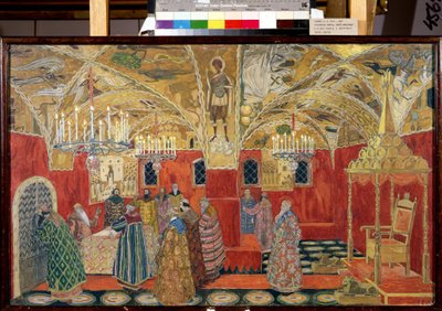 In het Kremlin. Decorontwerp voor de opera Boris Godoenov van Modest Moessorgski door Aleksandr Jakovlevic Golovin