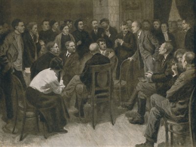 Lenin debatteert met de Narodnik Vorontsov 1894, 1939 door Aleksandr Viktorovic Moravov
