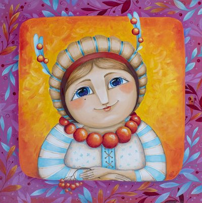 Vrolijk meisje in volkskunststijl door Aleksandra Paranchenko