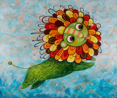 De speelse groene leeuw door Aleksandra Paranchenko