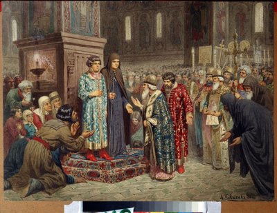 Verkiezing van Michel Romanov tot tsaar op 14 maart door Aleksei Danilovich Kivshenko