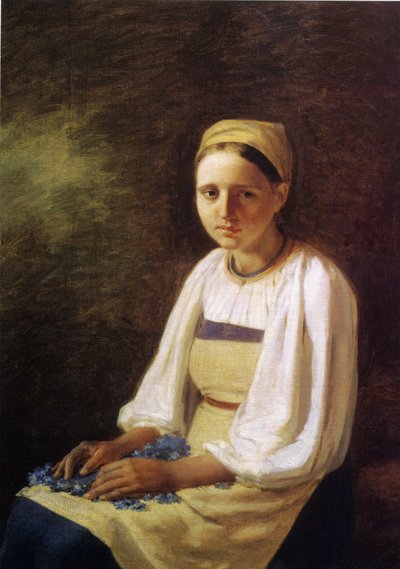 Een boerenmeisje met korenbloemen, 1820s door Aleksei Gavrilovich Venetsianov