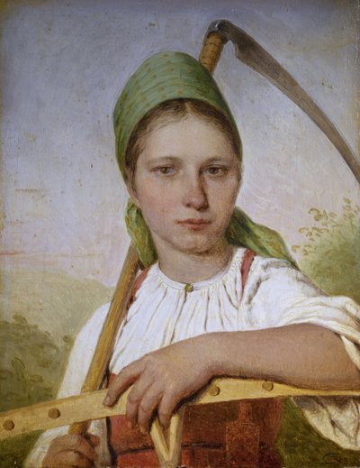 Boerin met een zeis en hark, voor 1825 door Aleksei Gavrilovich Venetsianov