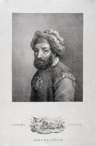 Portret van de Kozakkenleider, Veroveraar van Siberië Yermak Timopheyevich -1585, 1818 door Aleksei Gavrilovich Venetsianov