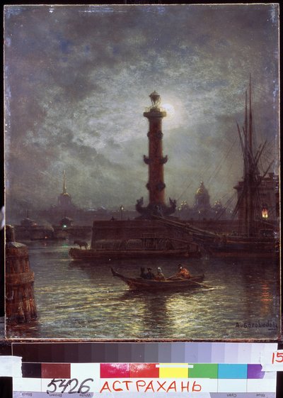 Maanlicht op de Neva bij de Beurs van Sint-Petersburg door Aleksei Petrovich Bogolyubov