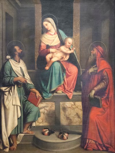 Madonna met Kind en Heiligen door Alessandro Bonvicino Moretto