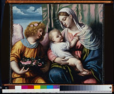 Madonna met Kind en een Engel door Alessandro Bonvicino Moretto