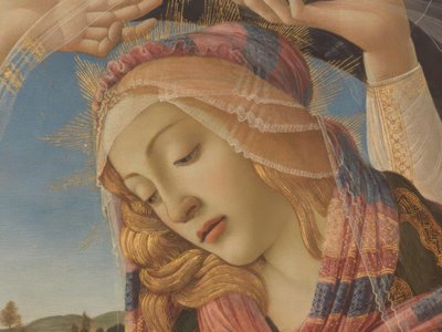 Maria met kind en vijf engelen door Alessandro Filipepi