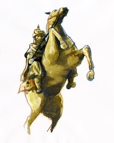 Ruiterportret van Oqba Ibn Nafi Al Fihri (622-683) Arabische generaal gestuurd door Muawiya Ie (602-680) door Alessandro Lonati