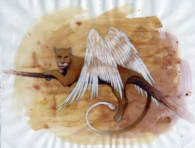 Fabelachtig wezen: voorstelling van een chimera, fantastisch dier met leeuwenkop, geitenlichaam en slangenstaart door Alessandro Lonati