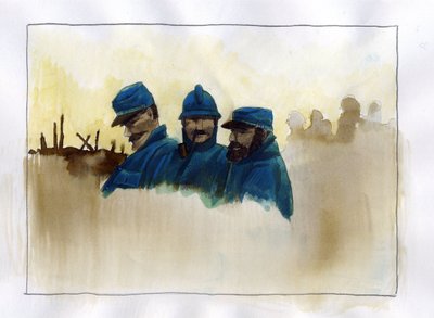 Eerste Wereldoorlog: Franse soldaten tijdens de Eerste Wereldoorlog Kleurenillustratie door Alessandro Lonati door Alessandro Lonati