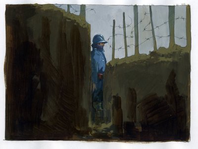 Eerste Wereldoorlog: een harige Franse legerwacht in een loopgraaf door Alessandro Lonati