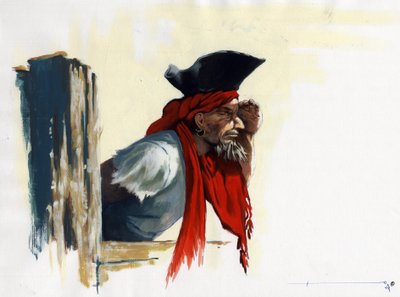 Piraat van de Caraïben kijkt naar de horizon (Illustratie) door Alessandro Lonati