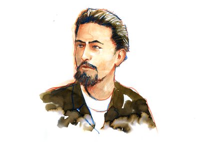 Portret van Anton Chekov door Alessandro Lonati