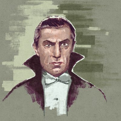 Portret van de Hongaarse acteur Bela Lugosi als Graaf Dracula door Alessandro Lonati