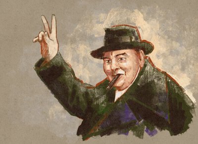 Portret van Sir Winston Leonard Spencer Churchill (illustratie) door Alessandro Lonati