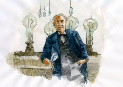 Portret van Thomas Edison (1847-1931) Amerikaanse wetenschapper en industriële uitvinder door Alessandro Lonati