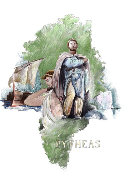 Voorstelling van Pytheas Griekse ontdekkingsreiziger uit Massalia, 4e eeuw v.Chr. Illustratie door Alessandro Lonati door Alessandro Lonati