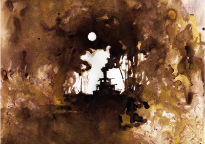 Schip Illustratie van de nieuwe "In het hart van de duisternis" door Joseph Conrad. 2012 door Alessandro Lonati