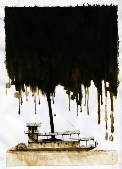 Stoomschip Illustratie van de nieuwe "In het hart van de duisternis" door Joseph Conrad. 2012 door Alessandro Lonati