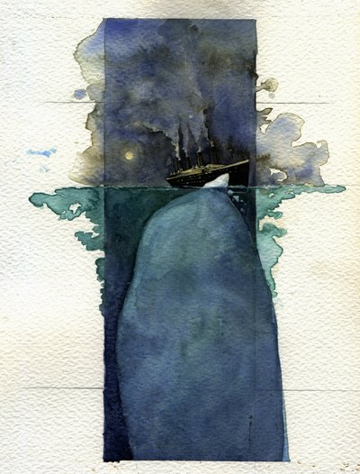 Zicht op de trans-Atlantische lijnboot Titanic ten tijde van de ondergang op 14 en 15 april 1912, veroorzaakt door de botsing met een ijsberg door Alessandro Lonati