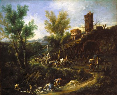 Landschap met zigeuners en wasvrouwen door Alessandro Magnasco