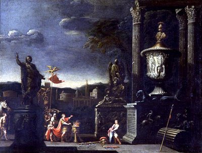 Uitzicht met een offerscène door Alessandro Salucci